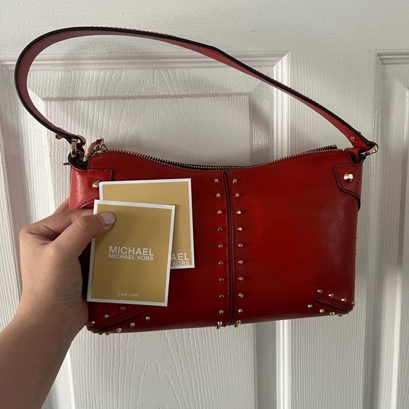 Michael Kors Red Studded Shoulder Bag - Picture 1 of 6